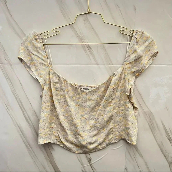 Elodie Floral Off Shoulder Top Size XL Cropped Back Smocked Blouse - Picture 1 of 8